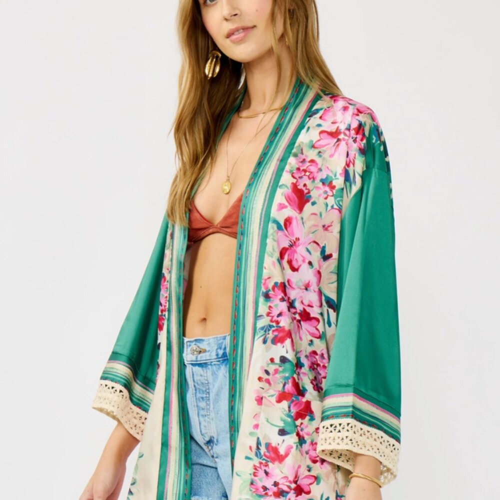 Green Satin Kimono Cover